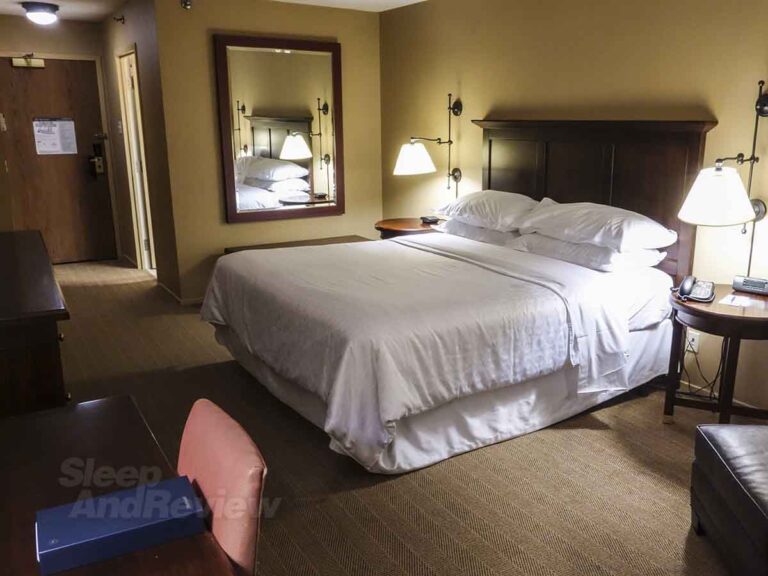 The Sheraton Gateway Hotel is a convenient “so-so(ish)” option for weary travelers