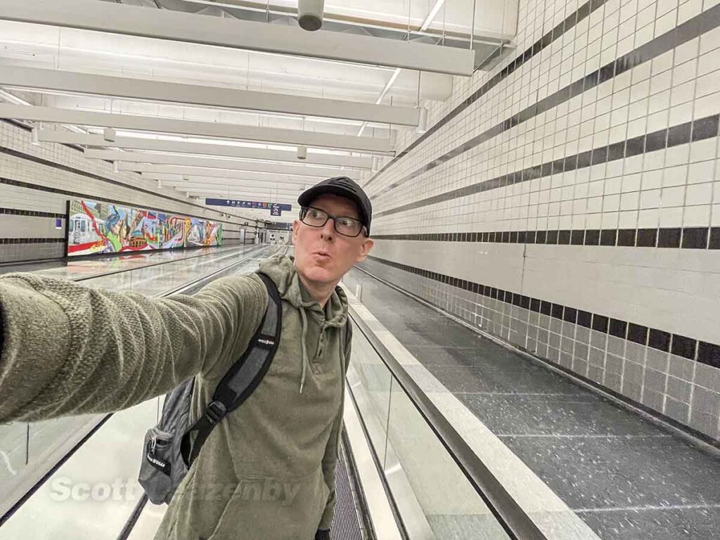 Scott in the underground walkway Chicago O'Hare airport