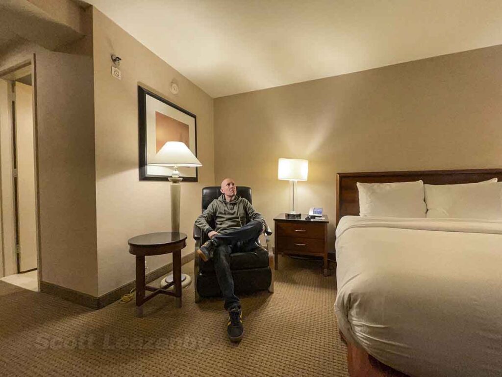 Scott Leazenby sitting in the ORD Hilton