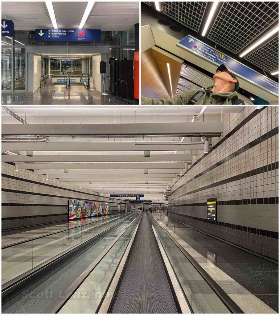 Underground walkway to the Hilton Hotel Chicago O'Hare airport