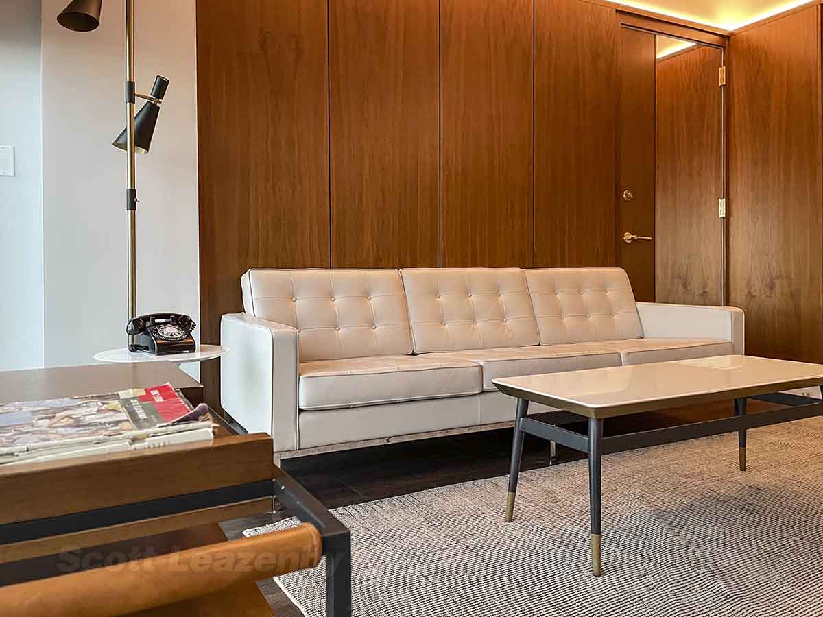 Twa hotel Howard Hughes suite couch and coffee table