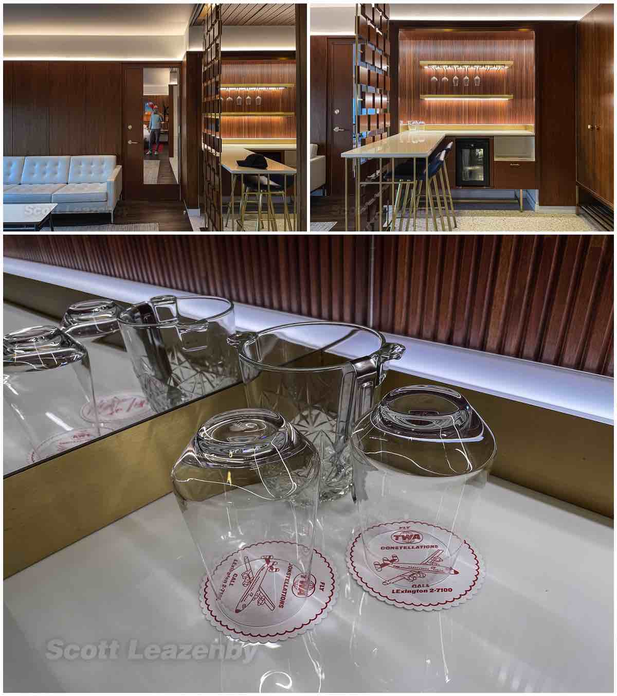 TWA hotel Howard Hughes suite bar details