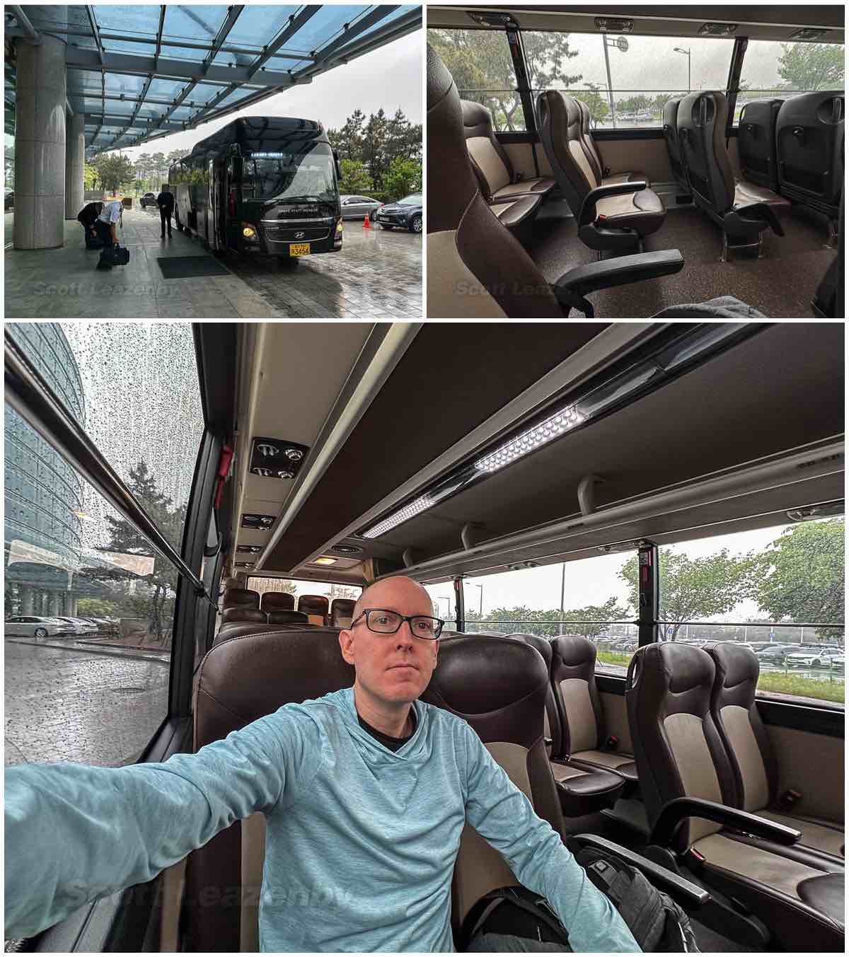 Scott Leazenby riding the Incheon Grand Hyatt Hotel shuttle bus