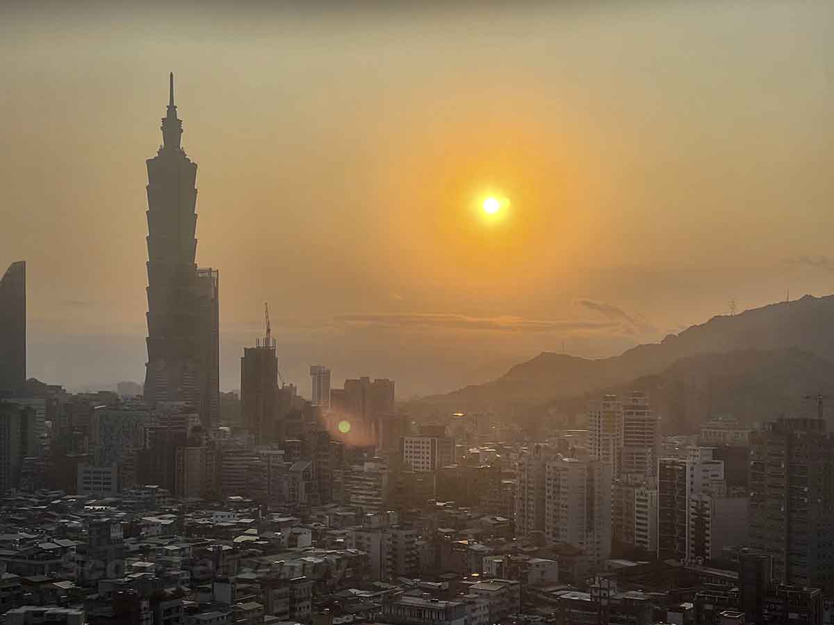 View of sunrise from my room at the Shangri-La Far Eastern Taipei 