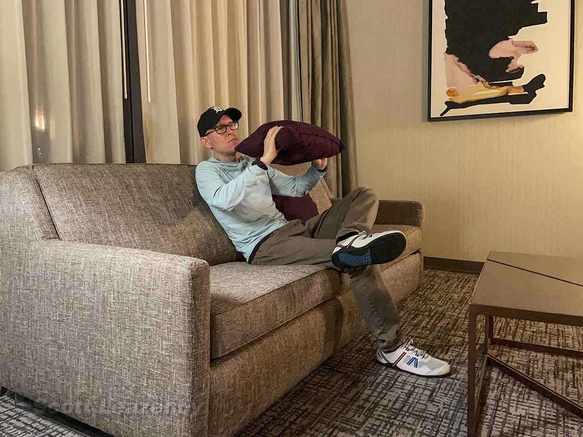 Scott testing out the furniture in the H Hotel LAX