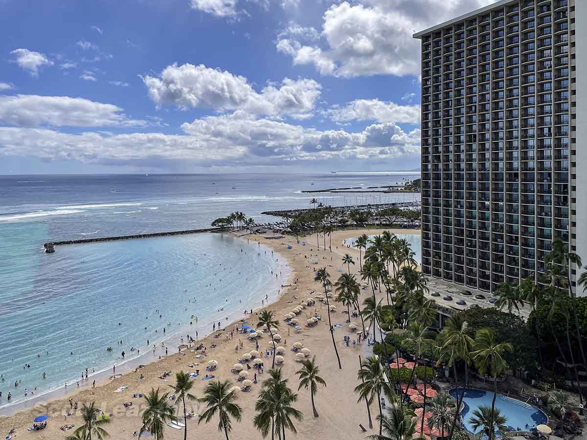 View of beach from Hilton Hawaiian Village Ali'i Tower corner room