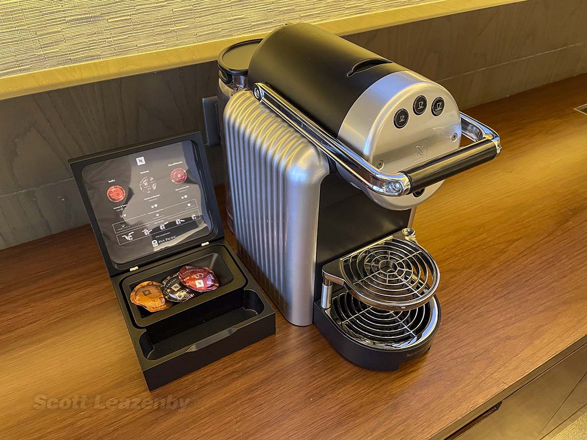 Nespresso machine in my room at the pan Pacific Hotel in Singapore