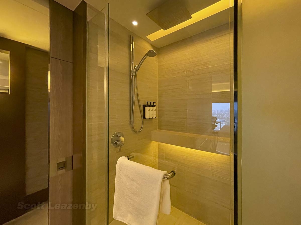 Shower in my room at the pan Pacific Hotel Singapore